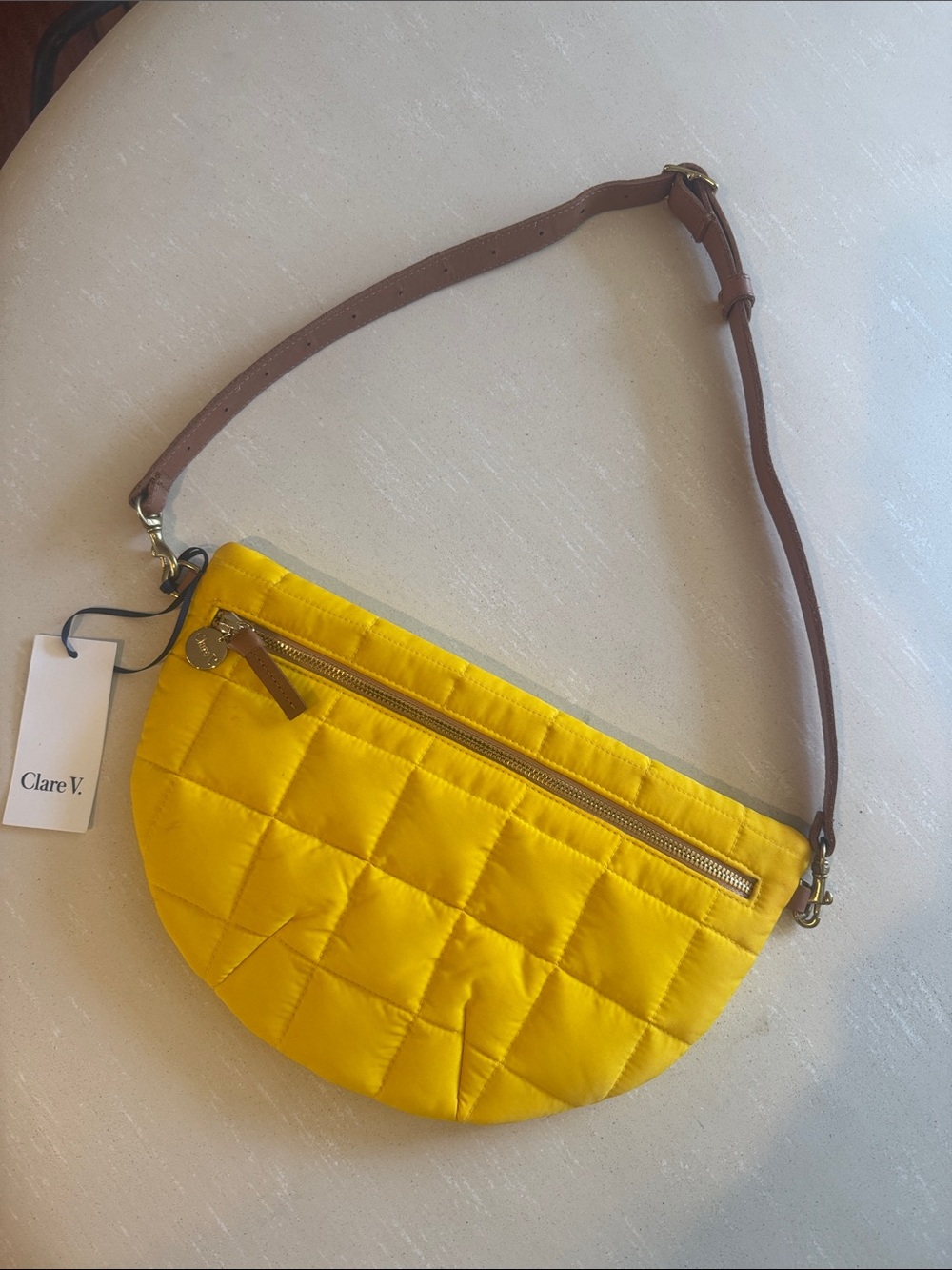 Clare V Quilted Yellow Grand Fanny with Leather Strap